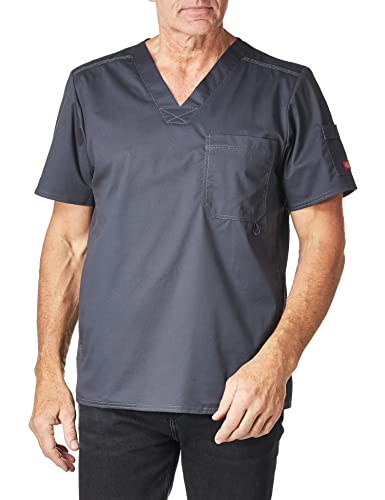 Image of Dickies Mens V-Neck Scrub Top with 5 Pockets - Medical & Nursing Uniform Shirt, Side Vents - 81906
