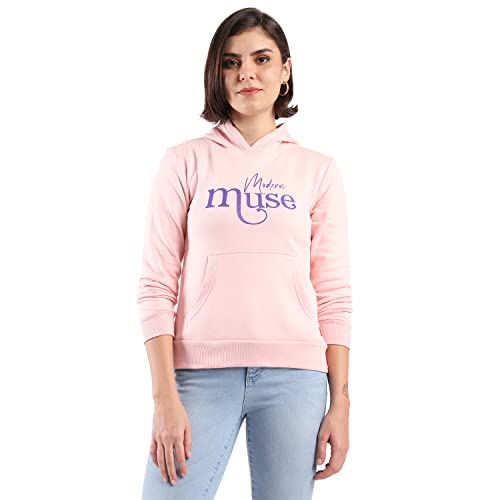 Image of PINACOLADA Women's Cotton Solid Printed Sweatshirt with Hoodie, Regular Fit for Casual Wear Full Sleeve Sweatshirt Crafted with Comfort Fit and High-Performance for Everyday Wear