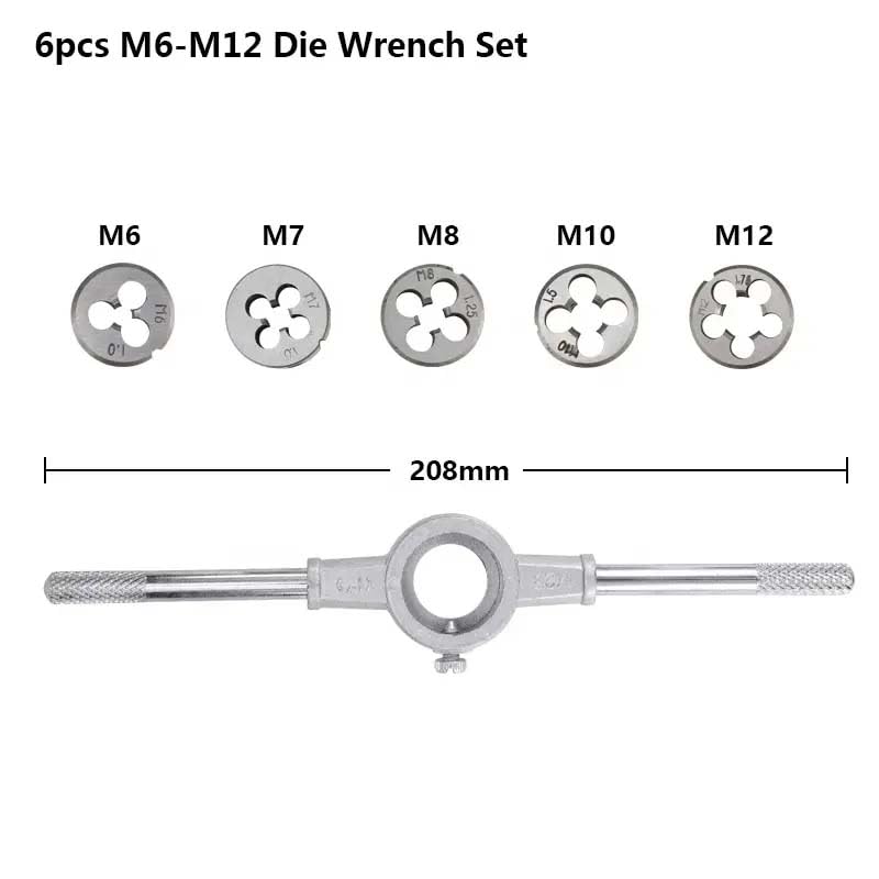 A AND S TOOLS® 8PC Tap Die Set M3-M12 Tapping Wrench Die on Stock 2