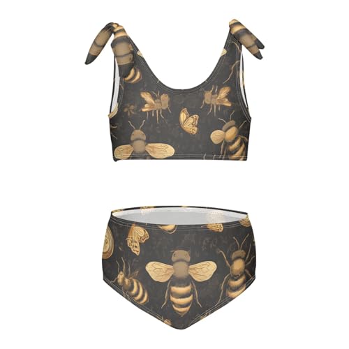 KLL Linear Bee Liquid Girl Two Piece Bikini Sets Scoop Neck Beach Swimsuit Swimsuit