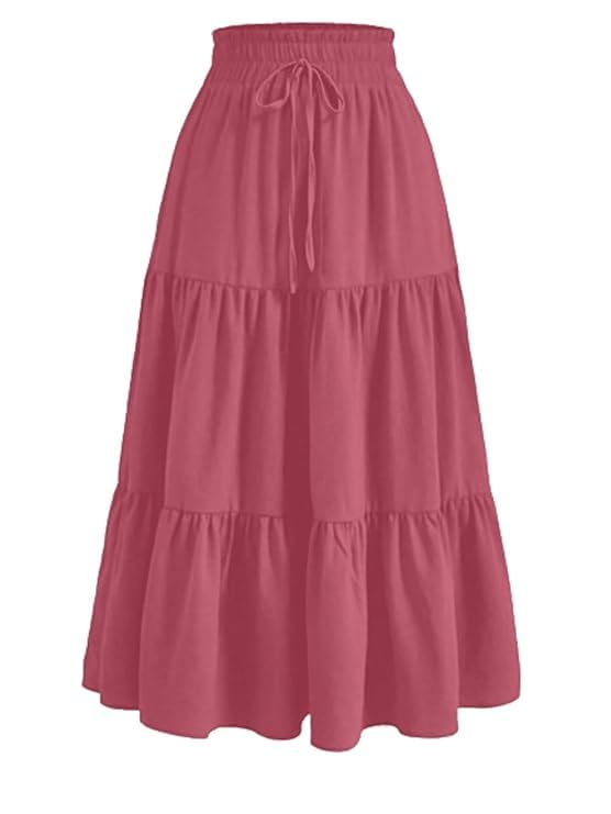 Buy AIZA N AIZAL Solid Tiered Ruched Elastic Waist Maxi Skirt for