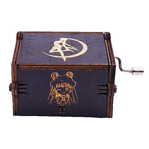 image for Youtang Sailor Moon Music Box Hand Crank Musical Box Carved Wooden Mus