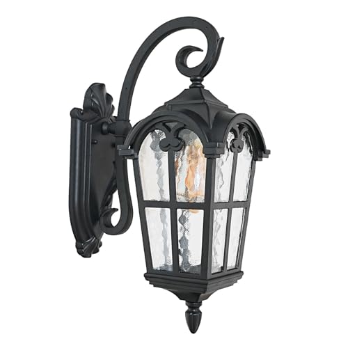 17.1'' Aluminum Outdoor Wall Lights- Black Roman Style Waterproof & Anti-Rust Exterior Lighting Fixtures, Hammered Outdoor Wall Lantern for Porch Patio Garage Courtyard Hallway Doorway