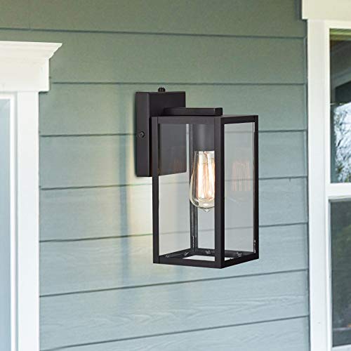 Image of MICSIU Slim 11.25 Inch Dusk to Dawn Black Outdoor Wall Light 5 inch W Farmhouse | 1 Pack Rustic Exterior Wall Sconce with Clear Glass, Outside Porch Lights for House Garage Entryway