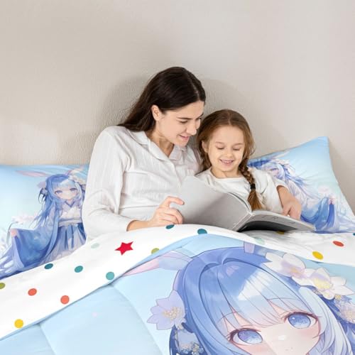 Image of Erosebridal Traditional Japanese Comforter Set, 3D Anime Bedding for Kids Girls, Kawaii Decor With Blue Butterfly, Down Comforter Full Size
