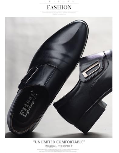 Monk Strap Shoes Men Classic Retro Formal Business Loafer Dress Shoes Lightweight Leather Slip On Elegant High Heel Pointed Plain Toe Buckled Pull-on Comfort Wear Office Oxford Casual Wedding Footwear4