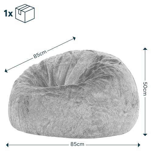 Icon Kingston Klassiker Kunstfell Sitzsack, Grau, Sitzsack Erwachsene mit Füllung, Bean Bag...