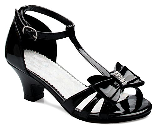 Image of Olivia K Girl's Glitter Leatherette Open Toe Strappy Ankle T Strap Kitten Heel Sandal (Toddler /Little Girl)