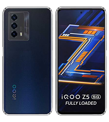 Image of Soft Flexible Silicone Back Cover Compatible with IQOO Z5 5G, Transparent Case + Screen Guard