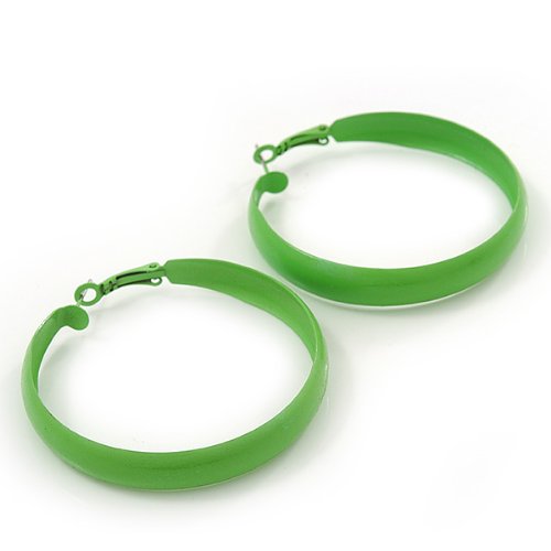 Large Salad Green Enamel Hoop Earrings - 55Mm Diameter #TOP4