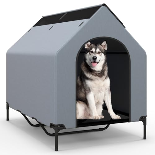 COSTWAY Casetta per Cani, Letto Rialzato per Cani con Copertura Rimovibile ed Impermeabile e Finestre Ventilate, Cuccia Cane Esterno ed Interno Taglia Piccola/Media/Grande (84 x 132 x 114 cm)