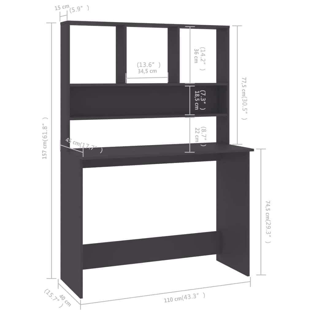 Scrivania con Ripiani Grigio 110x45x157 cm Legno Ingegneria