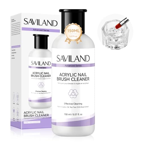 SAVILAND Nettoyant pour Pinceaux Acrylique : 150 ml Nettoyant Professionnel Puissance, Dissout Rapidement la Poudre Acrylic, Riche en Huile de Ricin, Rétablit...
