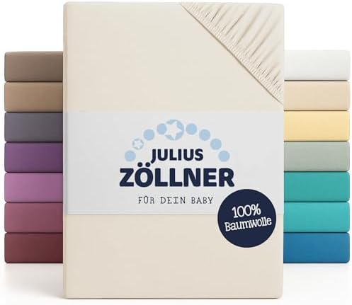 Julius Zöllner Jersey Spannbettlaken für Baby- & Kinderbett, 100% Jersey-Baumwolle, OEKO-TEX Standard 100 zertifiziert, Größe: 60x120cm / 70x140cm, 2er Pack, ecru