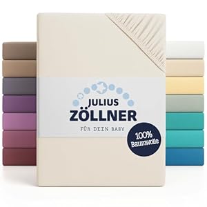 Julius Zöllner Jersey Spannbettlaken für Baby- & Kinderbett, 100% Jersey-Baumwolle, OEKO-TEX Standard 100 zertifiziert, Größe: 60x120cm / 70x140cm, 1er Pack, ecru