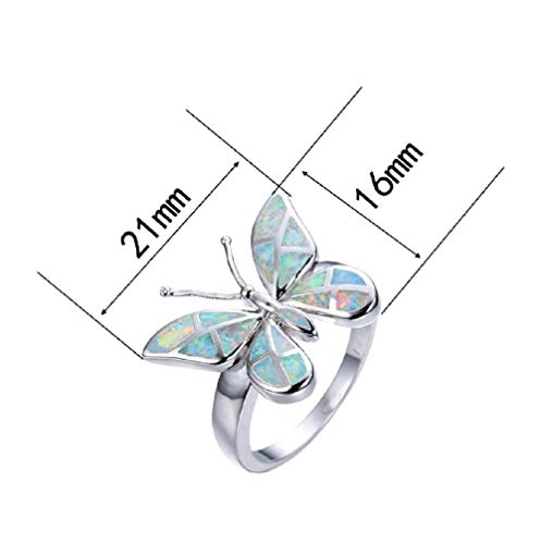 Lzz Fashion Lady Beautiful Butterfly 925 Sterling Silver White Fire Opal Ring Bridal Wedding Jewelry Size 6-10 (US code 7)2
