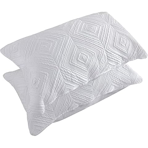 BOSOWOS Pillowcases Standard Set of 2, Ultra Soft Breathable White Quilted Pillow Cases 20 x 26 inches for Sleeping, Decorative Microfiber Bed Pillow Covers 2 Pack with Envelop Closure Cover