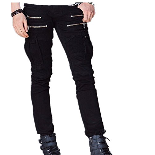 Into Men's Skinny Distressed Pencil Pants Slim Straight Fit Zipper Jeans3