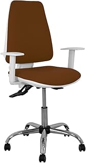 Elche blanca - Silla de oficina ergonómica con mecanismo asincro, regulable en altura y ruedas de parqué - Base cromada. Asiento y respaldo tapizados en tejido BALI color marrón oscuro.