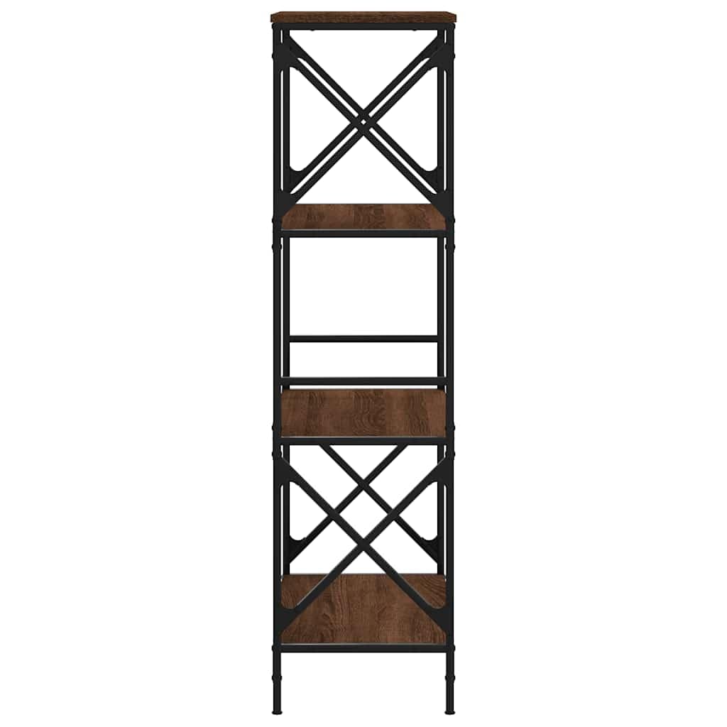 Libreria a 4 ripiani, rovere marrone, 59 x 35 x 132 cm, in legno con gambe regolabili e telaio in metallo, per soggiorno, ufficio, cameretta dei bambini, corridoio, biblioteca, ripostiglio