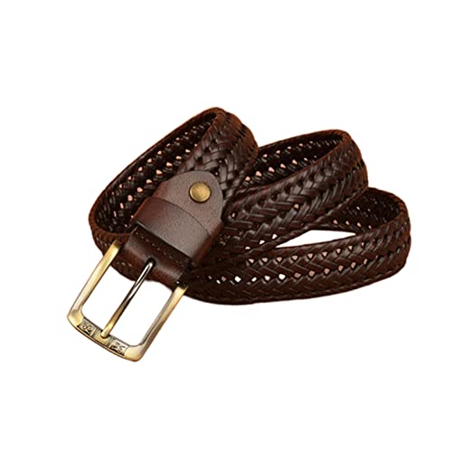Men's Belts,Men's Fashion Vintage Perforated Casual Braid-Weave Belt with Classic Buckle,Brown,110CM/43.3''
