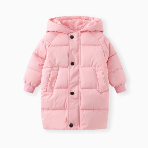 PATPAT Girls Puffer Jacket Size 4-8 Years Hooded Heavyweight Padded Winter Coat Medium Length Quilted Outwear for Little Kids