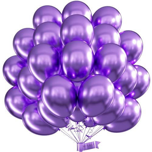 Image of Metallic Purple Balloons 12inch, 50Pcs Chrome Purple Party Balloons | 3.2g Latex Balloons for Women Birthday Wedding Baby Shower Graduation Party Decorations