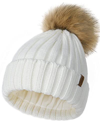 FURTALK Womens Winter Beanie Hat Fleece Lined Faux Fur Pom Pom Knitted Warm Beanie for Women