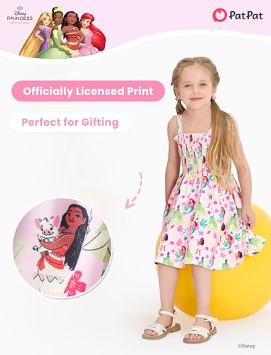 Image of Disney Princess Frozen Elsa Minnie Stitch Toddler Girl Dress Bow Tie Straps Smocked Summer Outfit Birthday Party Clothes 2-9Y