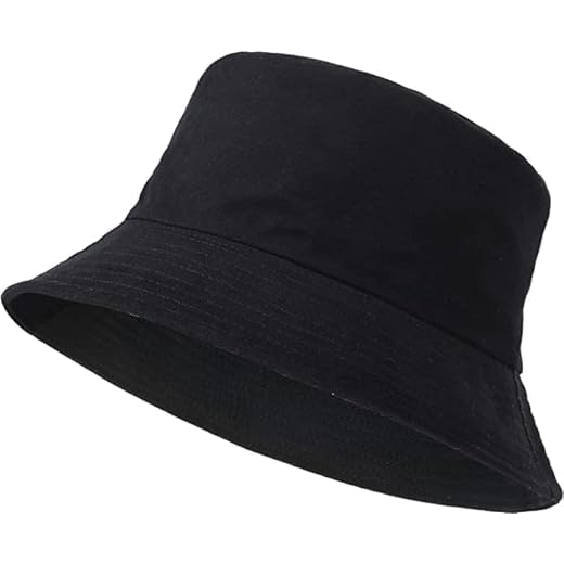 ZRWASKA® Unisex Bucket Hat Reversible Mens, Womens Cotton Fisherman Hats for Hunting, Camping, Hiking, Travelling, Fishing, Football Summer Sun Hat Plain Colours Size 56-58cm (Black)