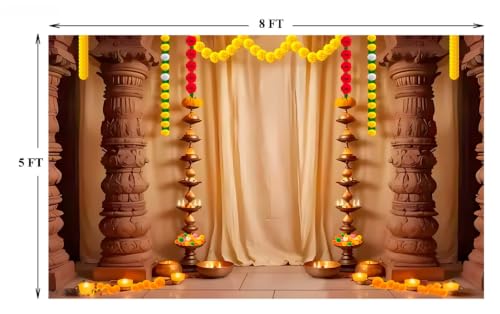 Image of Pooja Background Decoration Cloths | puja backdrops Cloths | varamahalakshmi backdrops Cloths | Lakshmi Backdrop Cloths for Decoration Pooja 5x8 feet