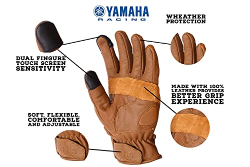 Image of Yamaha Leather Bike Riding Gloves (XL Size, Brown) Y6ABRWLEXL21