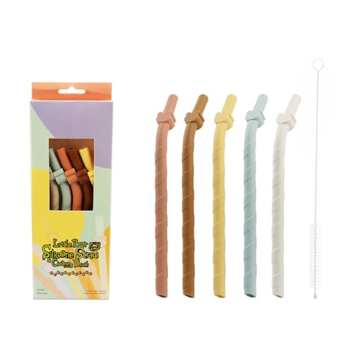 LEMONSTONE 5 cannucce in silicone con cannuccia per la pulizia, cannucce riutilizzabili, 9 mm di larghezza, cannucce senza BPA, sicure, lunghezza 15,5 cm, cannucce per bambini e anziani