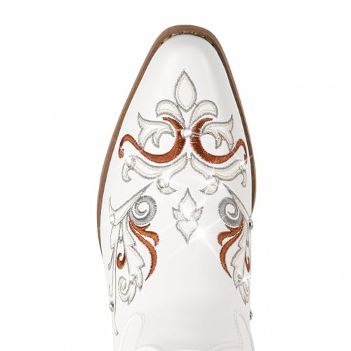 IUV Cowboy Boots for Women Sparkly Rhinestone Cowgirl Boots with Embroidery,Pointed Toe Chunky Knee High Western Boots3