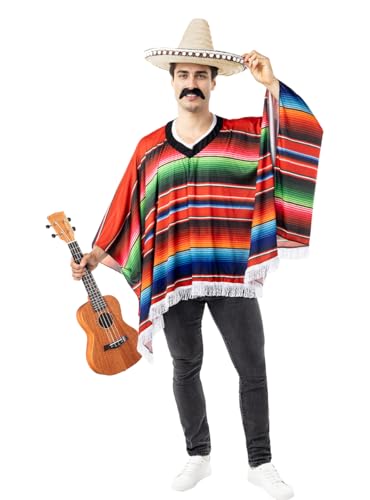 Funidelia | Poncho Mexicano para Hombre México & Mariachis, Calavera Mexicana - Accesorios para Adultos, Accesorio para Disfraz - Marrón