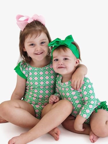 Image of RuffleButts Girls UPF50+ Sun Protection Ruffle V-Back One Piece Swimsuit