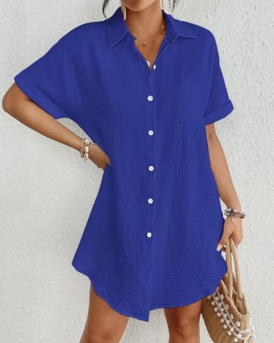Image of Bsubseach Women Swimsuit Coverup Shirt Dress Button Down Bathing Suit Cover Up Beach Vacation Outfits