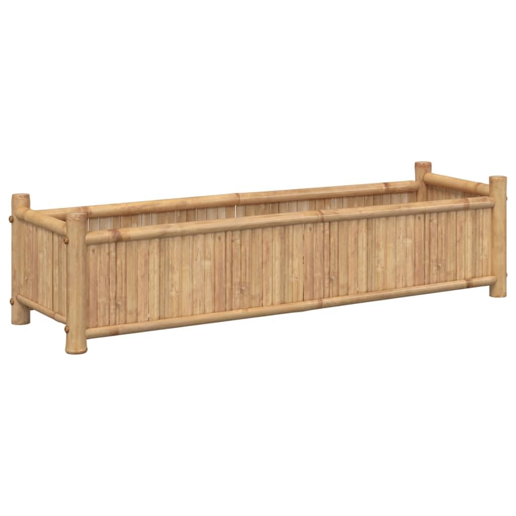 Jardinera de bambú 100 x 30 x 25 cm para plantas y flores, caja elevada de jardín, balcón o patio, diseño amplio para hierbas aromáticas y verduras, material natural resistente