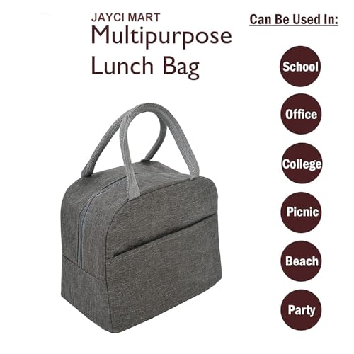 Image of Insulated Travel Lunch /Tiffin /Storage Bag for Office, College & School (Grey)