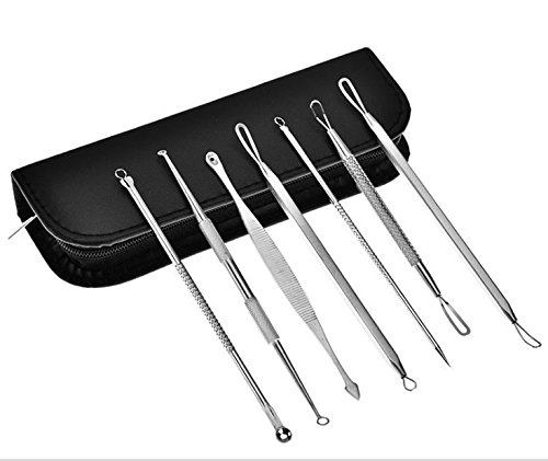 7 PCS Blackhead Remover Pimple Comedone Extractor Tool Best Acne Removal Kit, Curved Blackhead Tweezers Kit, Blemish Acne Zit Removal Tool for Risk Free Nose Face