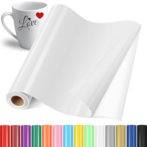 YAFLC Vinyle Adhésif Blanc, 30.5x400cm Rouleau de Vinyl Permanent, Film Autocollant pour Tasses, Verre, Céramique, Cadeaux de Bricolage, Noël