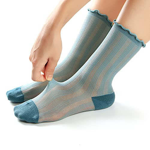 Mcool Mary Women's Mesh Socks,Ruffle Casual Socks,Ultra Thin Lightweight Breathable Summer Sheer Cool Crew Socks For Women,Size 5-9 #TOP6