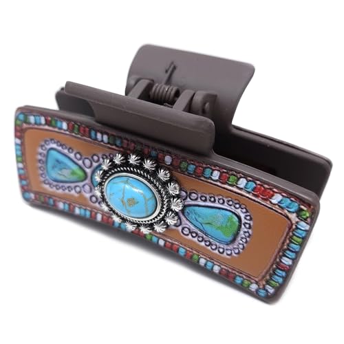 Pinza para el pelo flor de calabaza navajo boho turquesa de 3.25 pulgadas