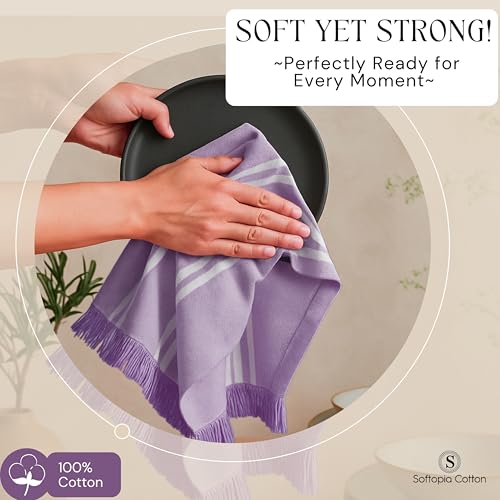 Image of Striped Kitchen Towels 12 Pack, 16x26 Inches, 100% Cotton, Absorbent Dish Towels for Kitchen Drying, Reusable Dishcloths for Cleaning, Quick Dry Wash Rags for Everyday Use - Lavender