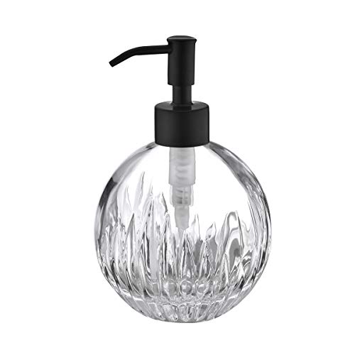 GICASA Soap Dispenser Bathroom, Clear Round Glass Soap Dispenser with Pump, Stainless Steel Liquid Hand Soap Dispenser for Kitchen, Black Countertop Soap Dispenser Detergent Dispenser