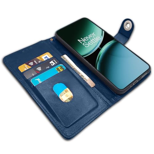 Image of Pikkme Flip Cover Leather Finish | Inside TPU with Card Pockets | Wallet Stand and Shock Proof | Complete Protection Button Flip Case for OnePlus Nord 4 5G (Blue)