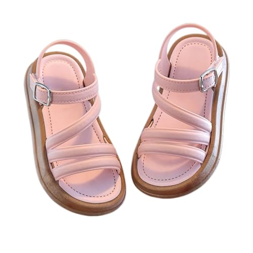 Kids Girls Open Toe Sandals Summer Non-Slip Adjustable Strap Dress Shoes Toddler Girl Soft Rubber Sole Beach Pool Sandal Fashion Breathable Leather Flat (Pink, 6.5 Infant)