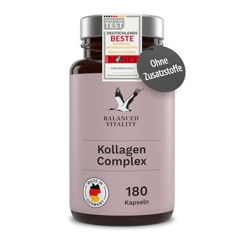Kollagen Complex - 180 Kapseln für 3 Monate – mit Hyaluronsäure, Granatapfelextrakt, Magnesium & Vitamin C - für Haut, Haare & Nägel – ohne Zusatzstoffe - Made in Germany - Balanced Vitality Kollagen Complex - 180 Kapseln für 3 Monate – mit Hyaluronsäure, Granatapfelextrakt, Magnesium & Vitamin C - für Haut, Haare & Nägel – ohne Zusatzstoffe - Made in Germany - Balanced Vitality