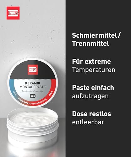 INBUS® 75107 Keramik Montagepaste, metallfreie Keramikpaste anti-seize (für Bremsen und Schrauben) – schützt vor Korrosion, Festfressen und Verschleiß, 80g