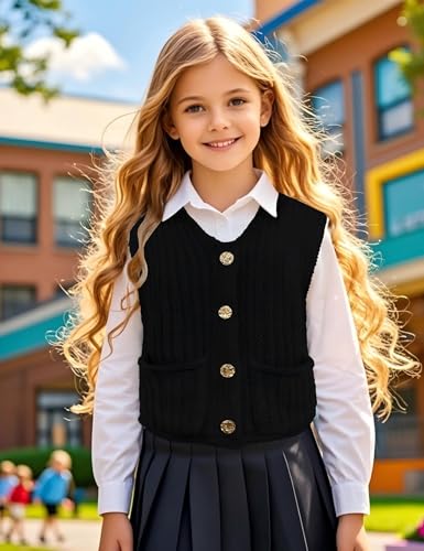 Girl's Sweater Vest Sleeveless Button Down Sweater V Neck Crochet Cardigan 2025 Fall Winter Vest Top, 5-14 Years2